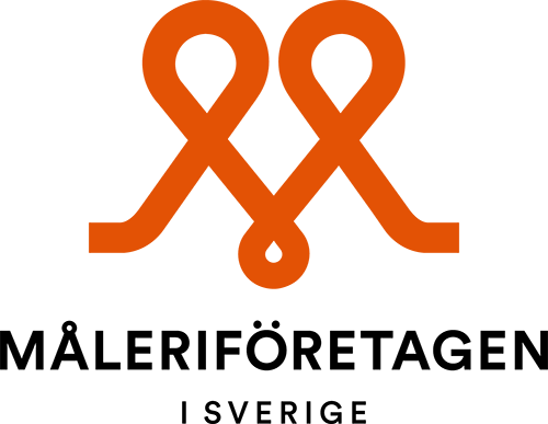 Måleriföretagen Orange halvcirkel ovanför svarta taggiga former som liknar en bergskedja, där det svarta området under skapar en stark kontrast mot den ljusa orange övre halvan.