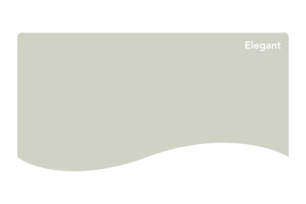 En ljusgrå rektangulär form med en vågig nederkant och ordet Elegant i liten vit text i det övre högra hörnet.